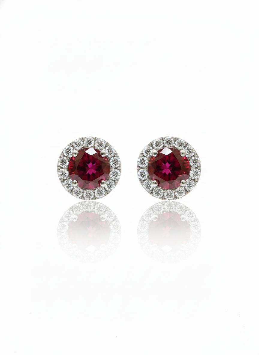 Sterling Silver Lab Grown Garnet Moissanite Earrings
