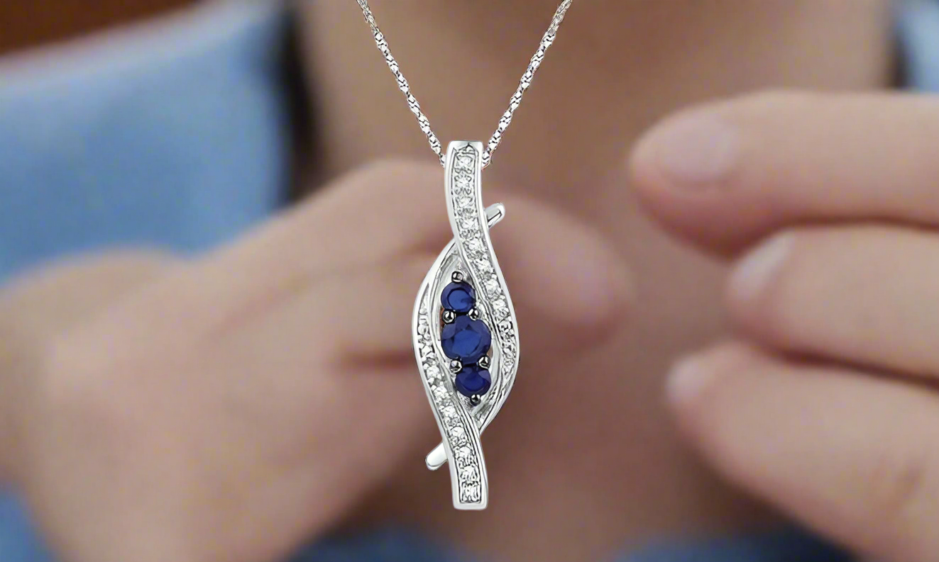 10K Blue Sapphire Diamond Pendant