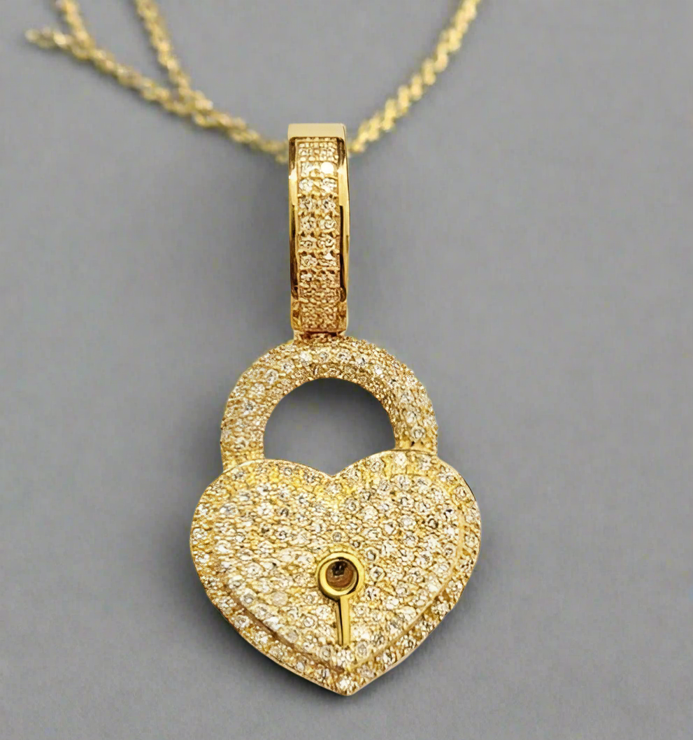 10K Yellow Gold Heart Key Diamond Charm