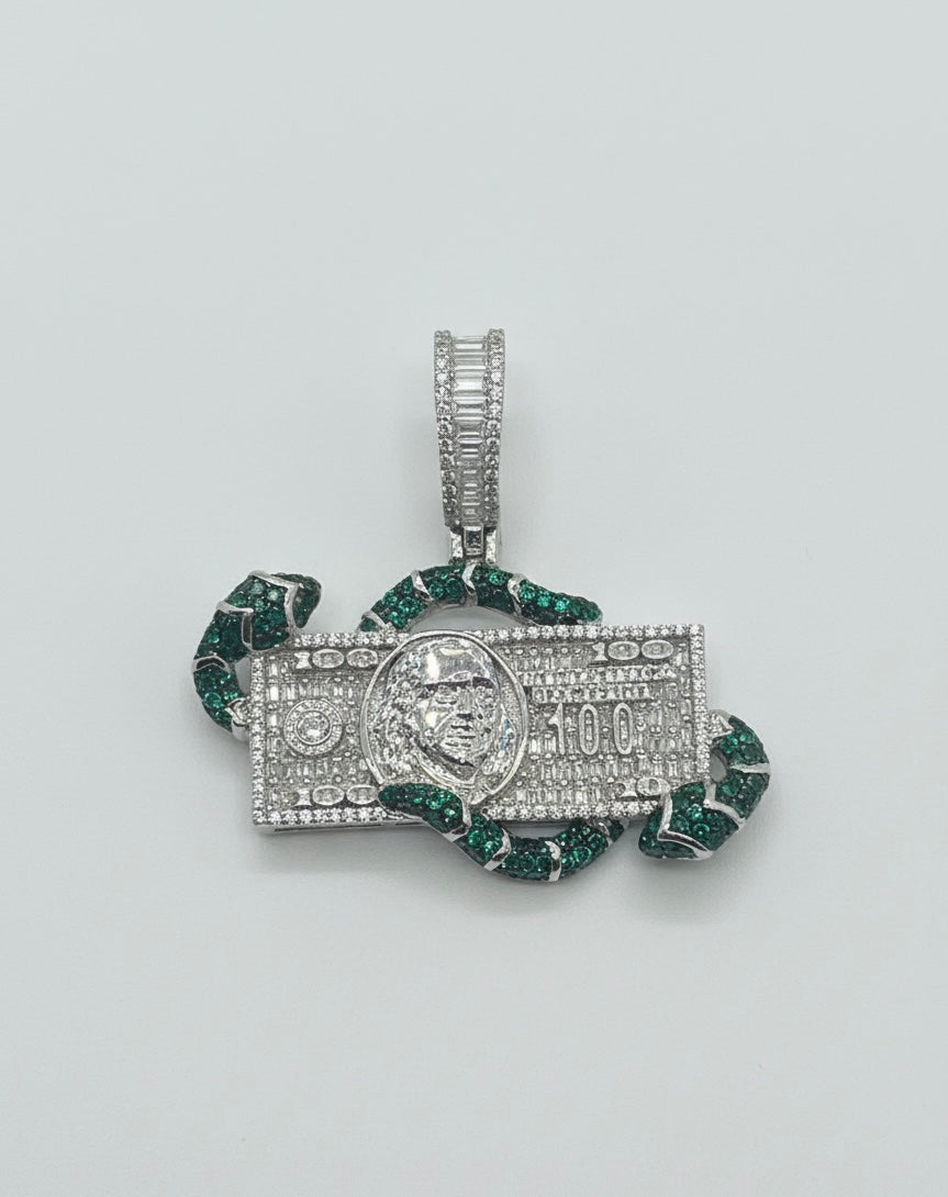 Moissanite Snake 100 Dollar Bill Pendant