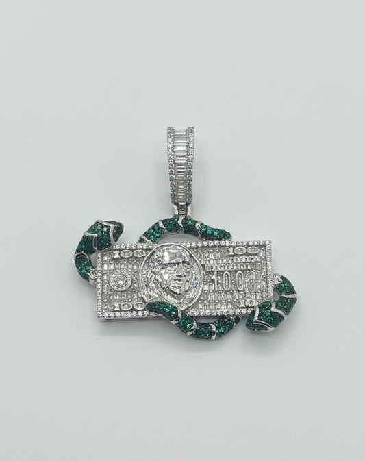 Moissanite Snake 100 Dollar Bill Pendant