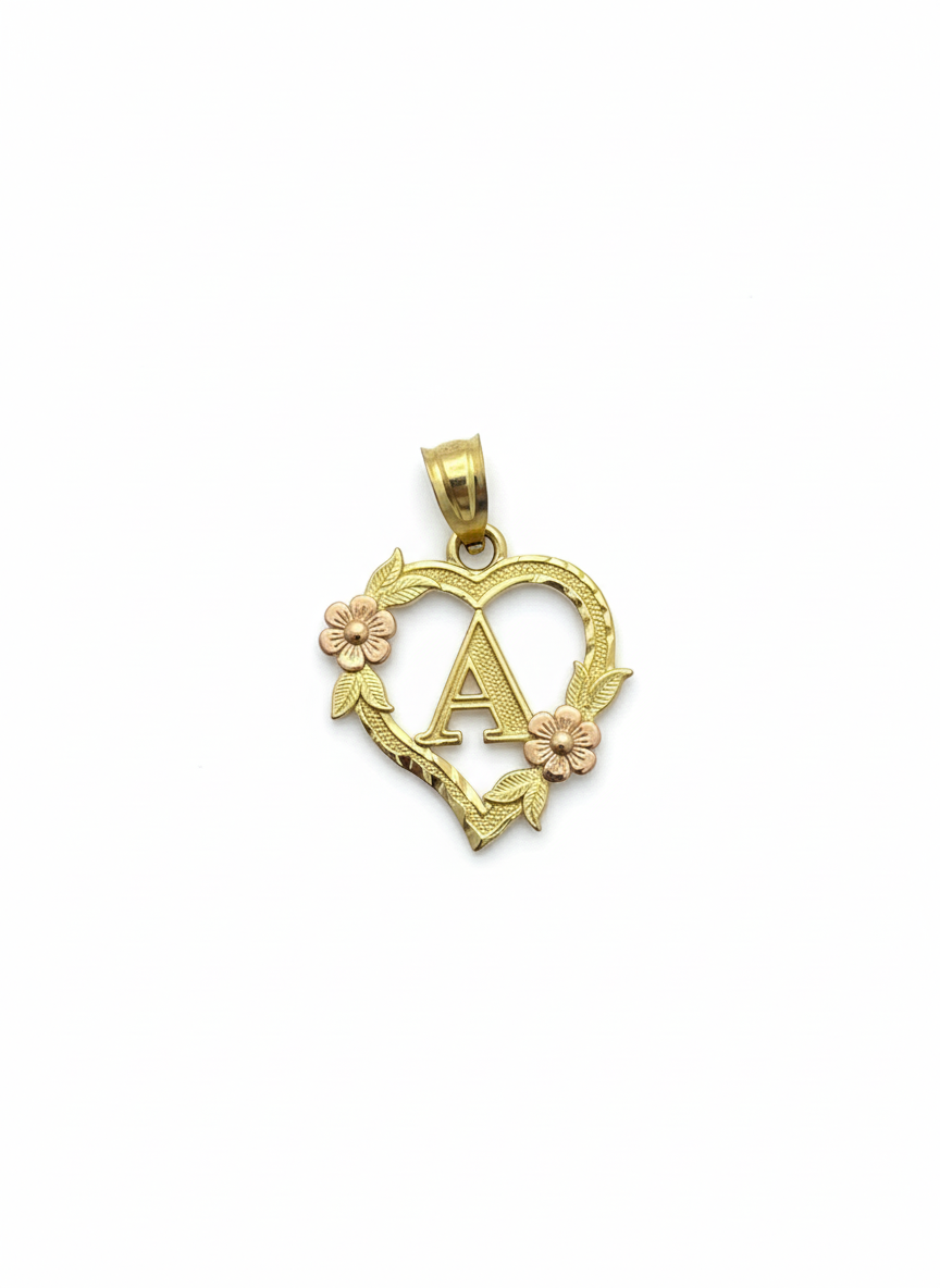 10 Karat Gold Heart A Initial Pendant