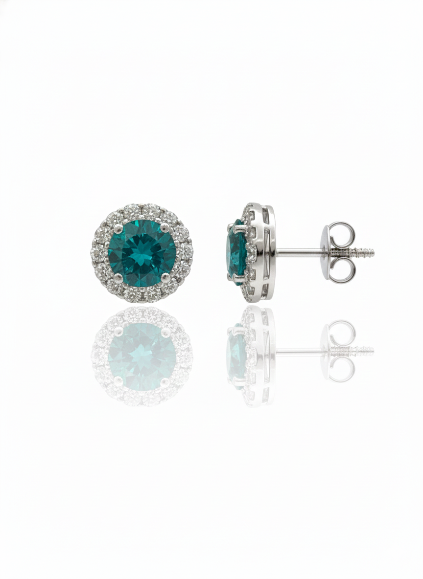 Blue & White Moissanite Stud Earrings, Sterling Silver, 0.79 Ct