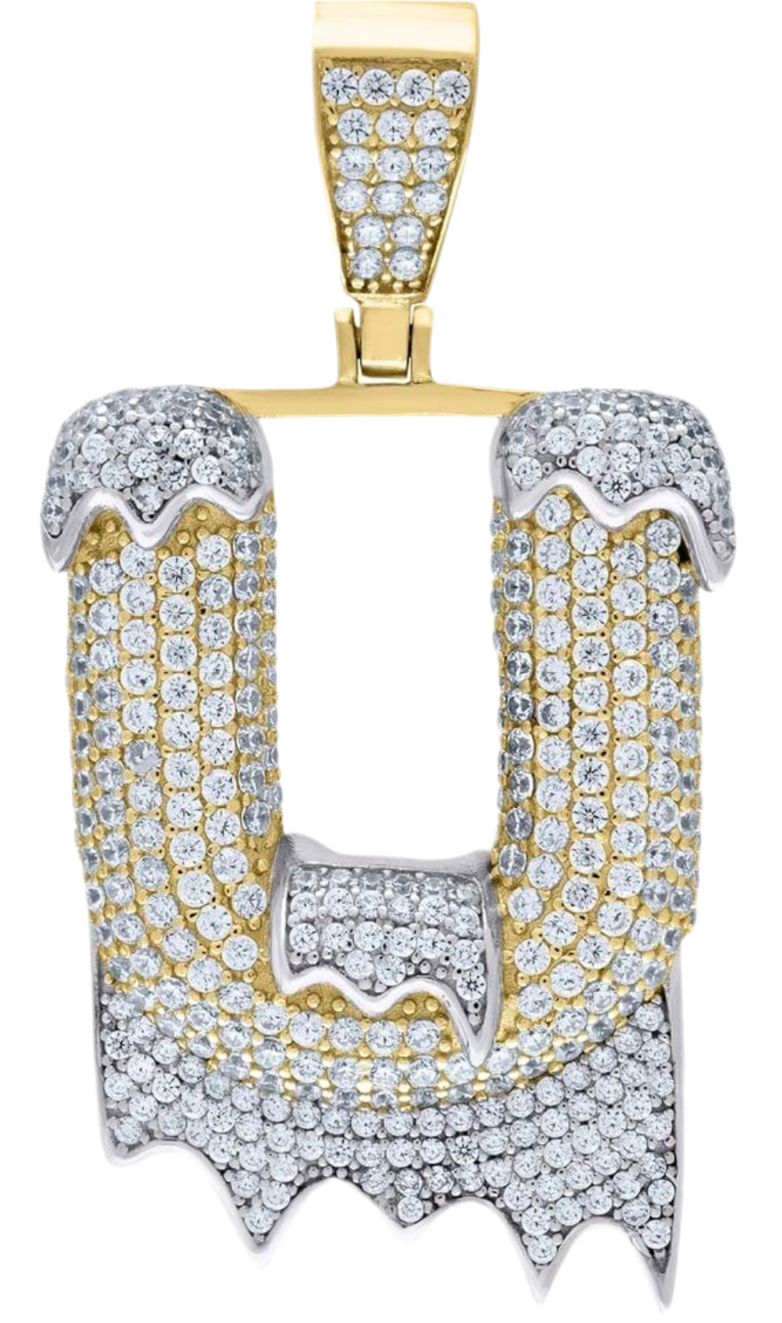 Sterling Silver CZ Yellow Gold Rhodium “U” Initial Drip Charm