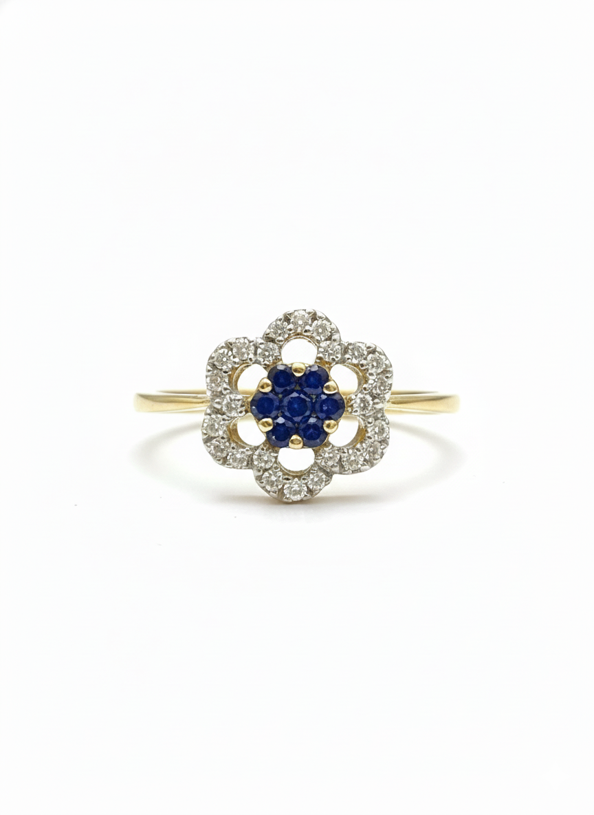 10k Yellow Gold Natural Diamond Blue Sapphire Ring