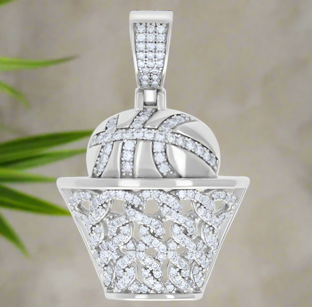 Sterling Silver Moissanite American Basketball Charm