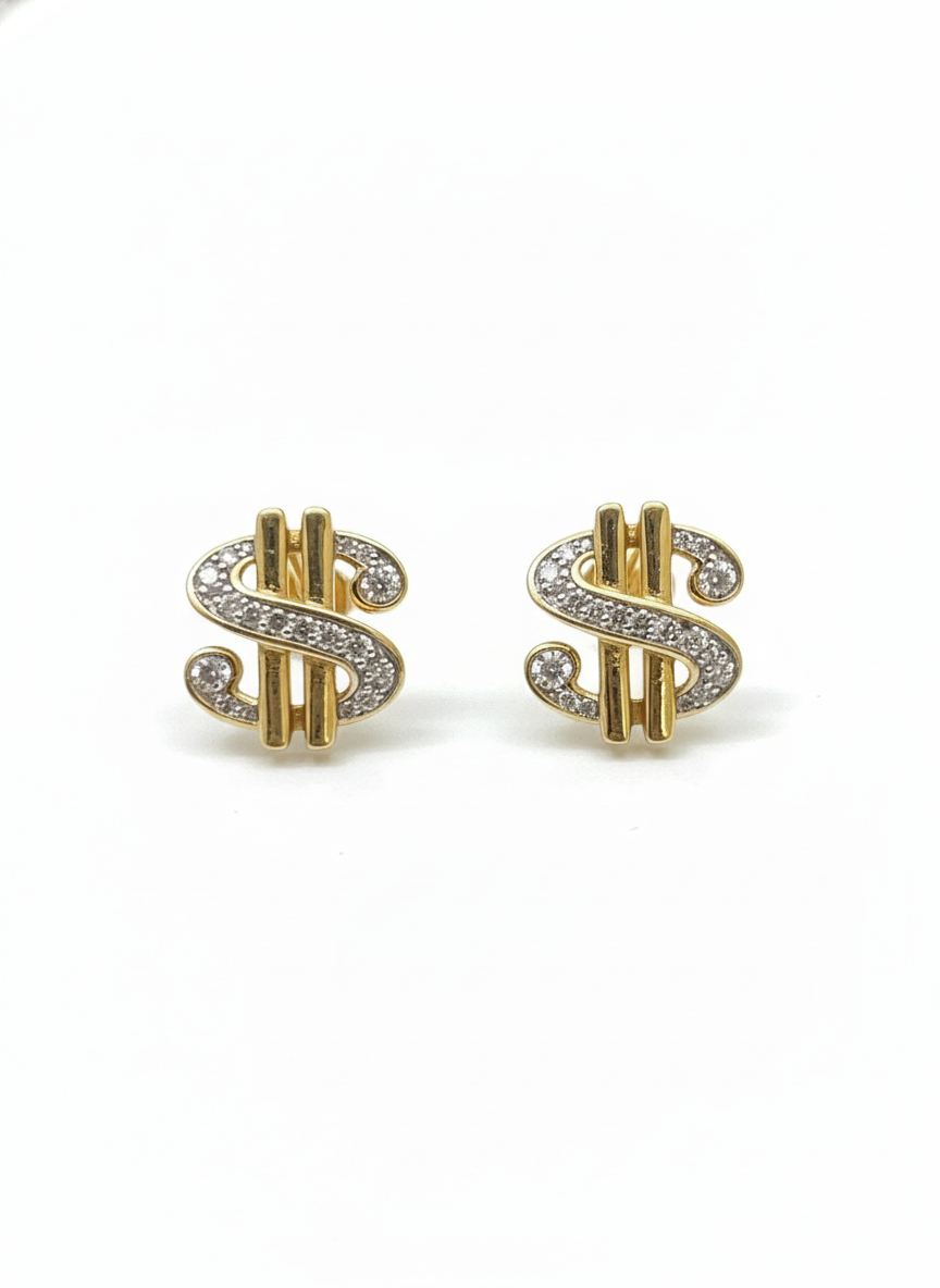 10k Yellow Gold Dollar Sign 1/10 Cttw Diamond Earrings