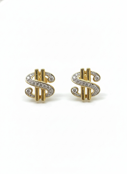 10k Yellow Gold Dollar Sign 1/10 Cttw Diamond Earrings