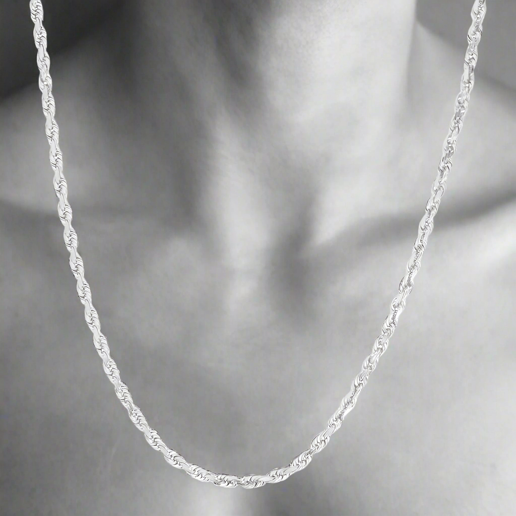 10K Hollow White Gold 2.5mm Rope Chain