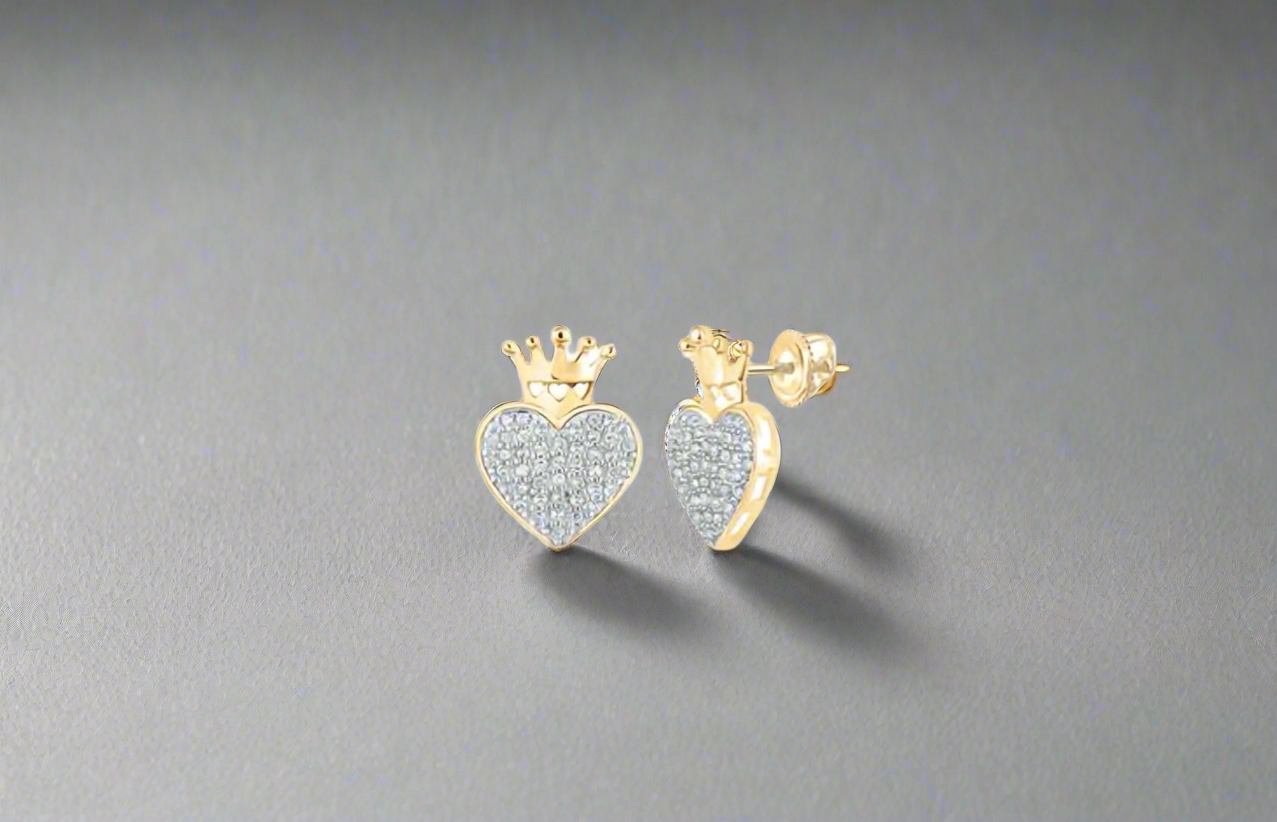 10K Crown Heart Diamond Earrings