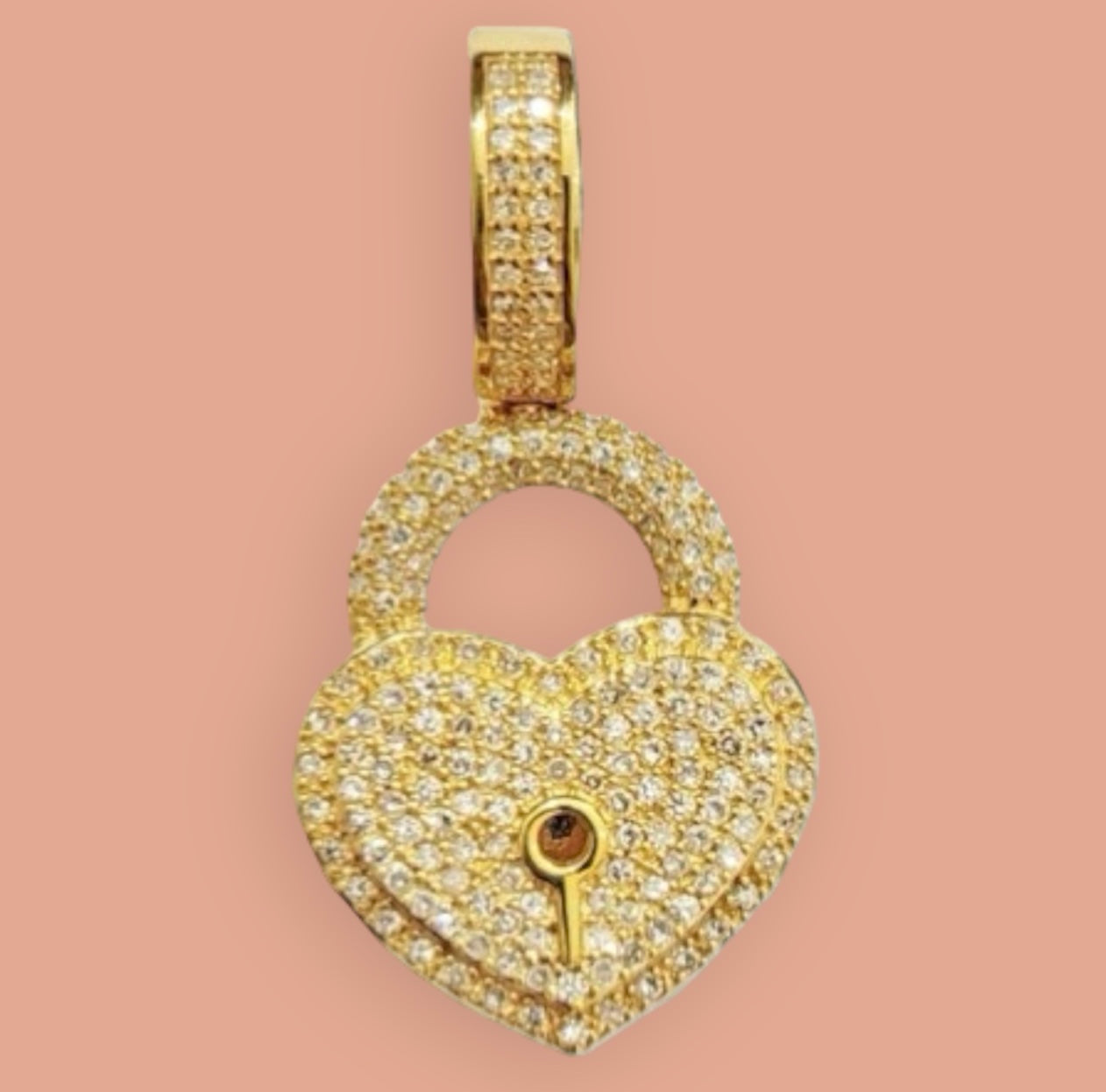 10K Yellow Gold Heart Key Diamond Charm