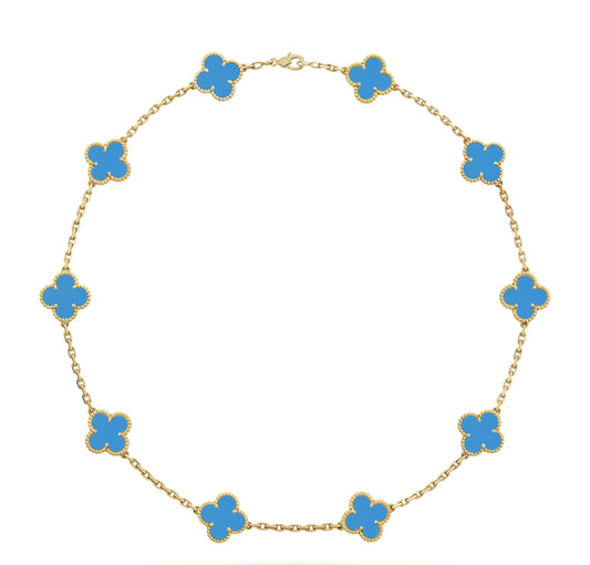 10K Sky Blue Clover Necklace