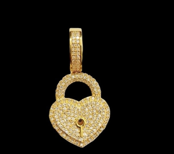 10K Yellow Gold Heart Key Diamond Charm