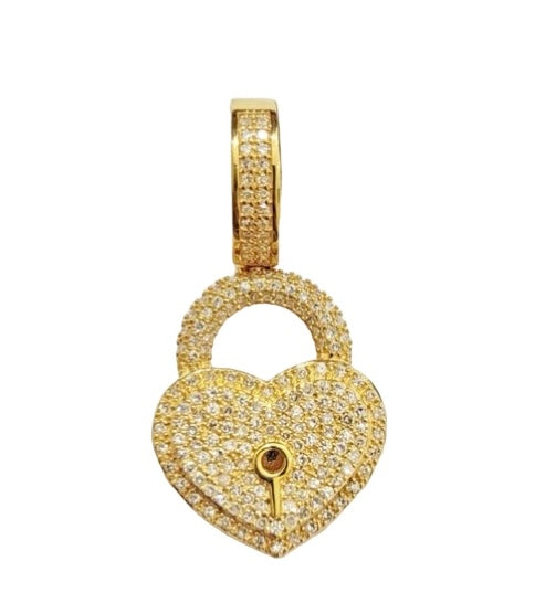 10K Yellow Gold Heart Key Diamond Charm