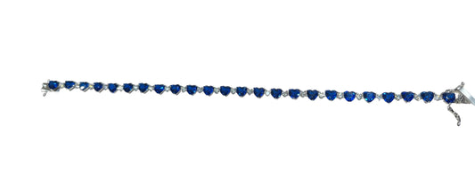 Sterling Silver Moissanite 6mm Blue Sapphire Hearts Bracelet