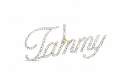 Diamond-encrusted necklace with 'Tammy' inscription on a white background