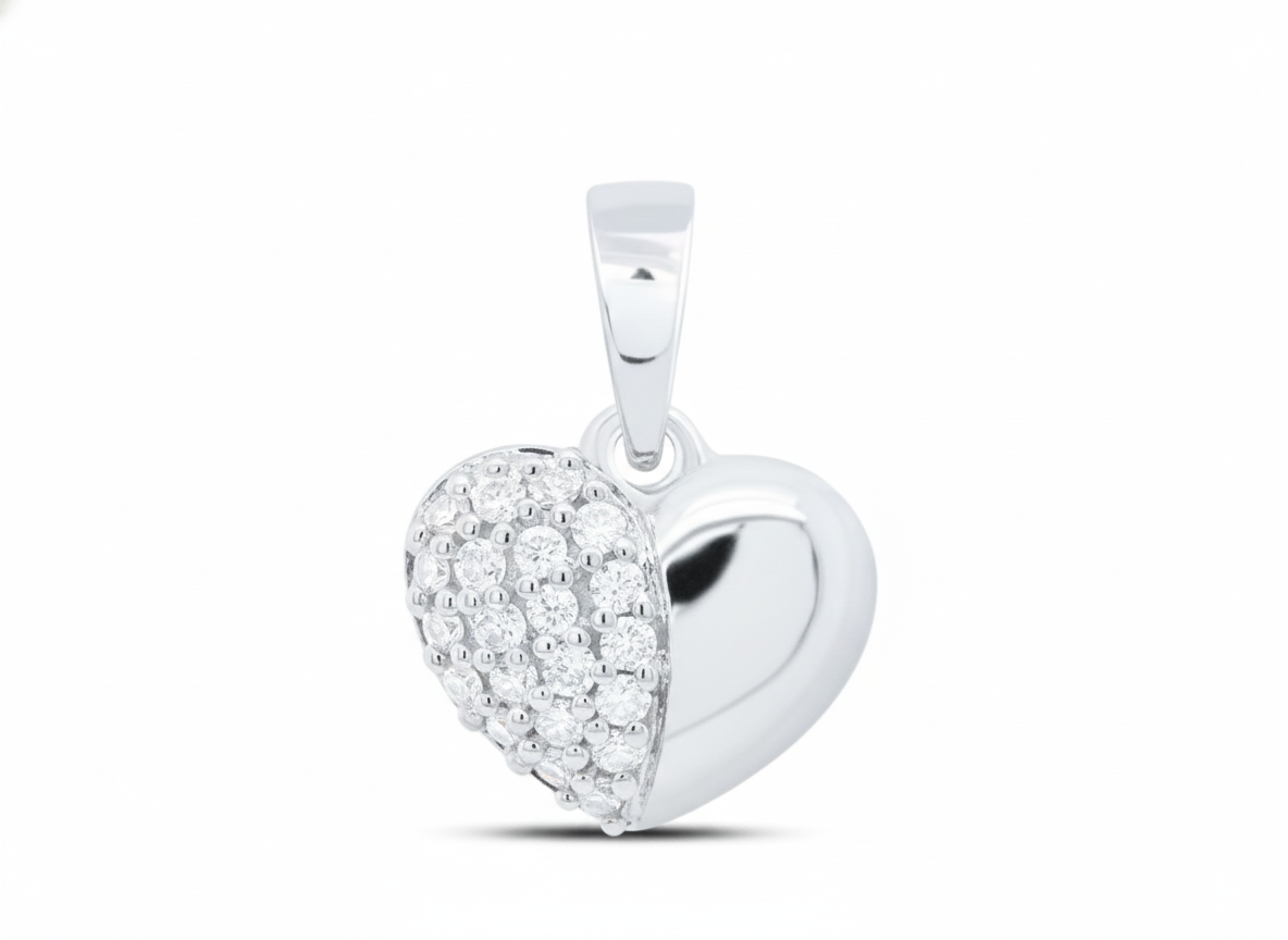 Sterling Silver Round Diamonds Heart Pendant