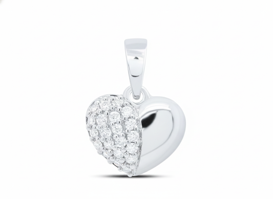 Sterling Silver Round Diamonds Heart Pendant