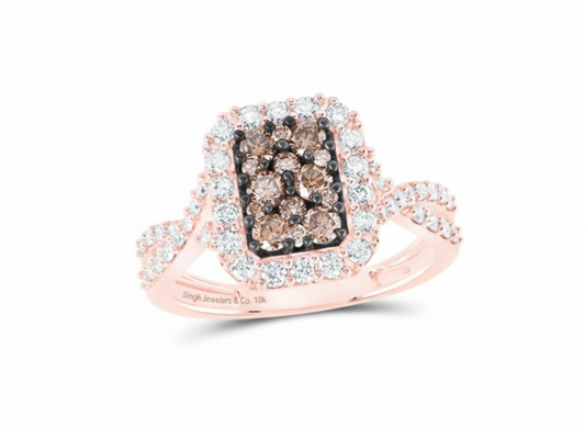 10K Rose Gold Champagne Brown Diamond 7/8 CT Ring