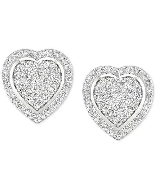 Sterling Silver Heart Diamond Earrings