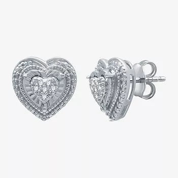 Sterling Silver Heart Diamond Earrings