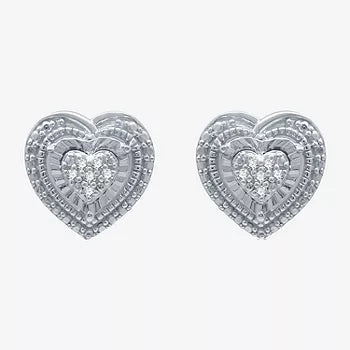 Sterling Silver Heart Diamond Earrings