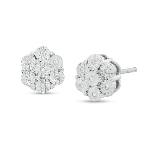Sterling Silver Flower Set Diamond Earrings