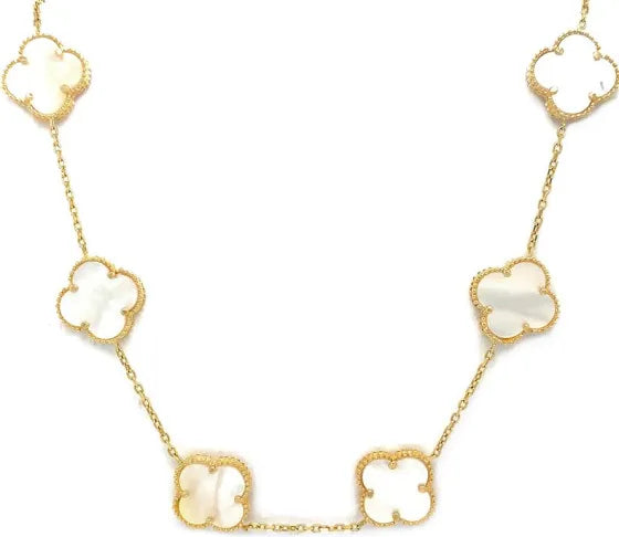 10K Yellow Gold White Clover Necklace