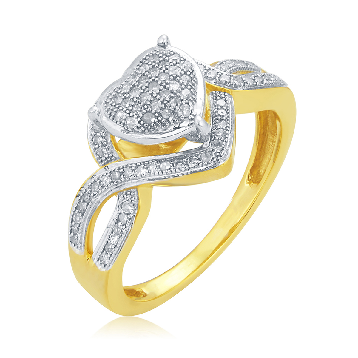 10K Heart Diamond Criss Cross Shank Ring