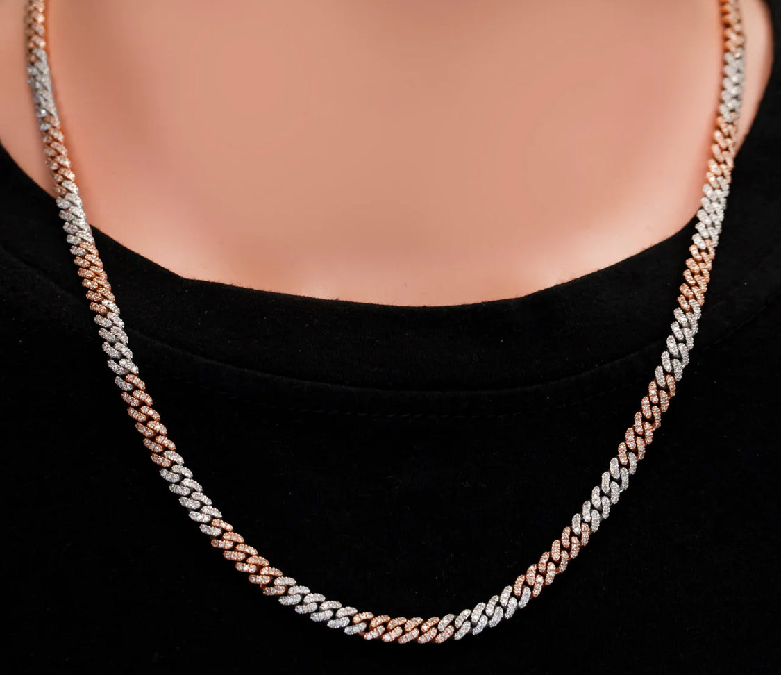 10K Two Tone Diamond Cuban Necklace