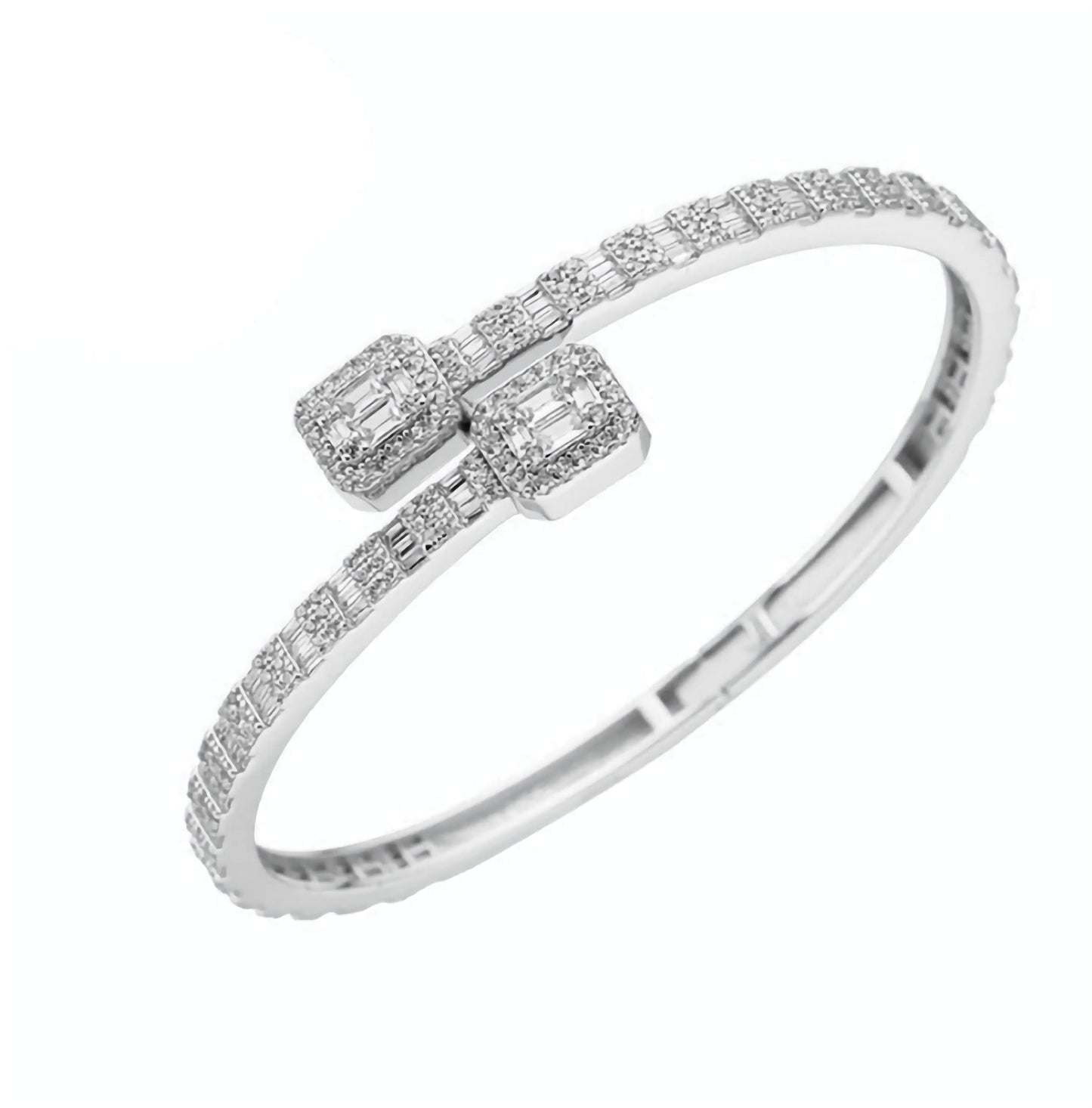 Ladies Sterling Silver Baguette Moissanite Bypass Bangle