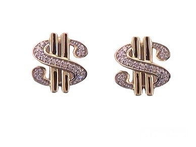 10k Dollar Sign Diamond Earrings