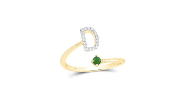 10K Natural Emerald Diamond Initial "D" Ring
