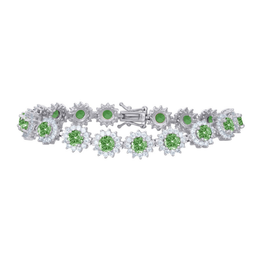 925 Sterling Silver Green Flower Sapphires Fashion Bracelet