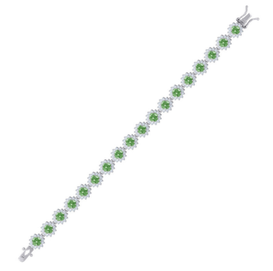 925 Sterling Silver Green Flower Sapphires Fashion Bracelet