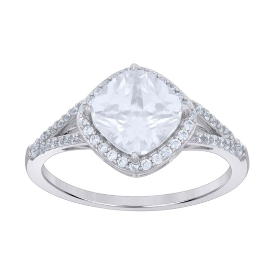 Sterling Silver Cushion Cut White Sapphire Ring