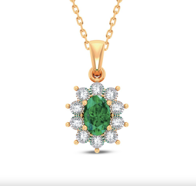14K Diamond Emerald Pendant