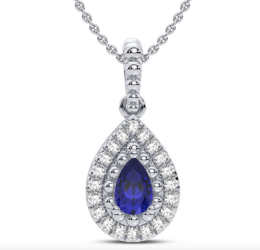 14K Blue Sapphire Diamond Pendant