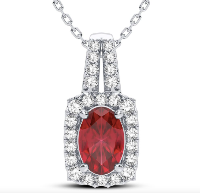 14K Oval Ruby Diamond Pendant