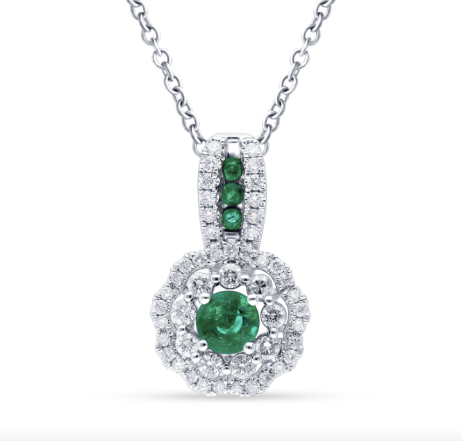 14K Emerald Diamond Pendant