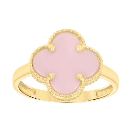 10K Yellow Gold Clover Pink Ring