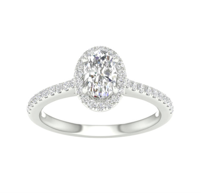 14K White Gold Halo Oval Diamond Engagement Ring