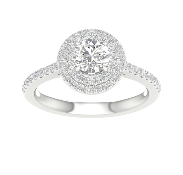 14K White Gold Halo Round Diamond Engagement Ring