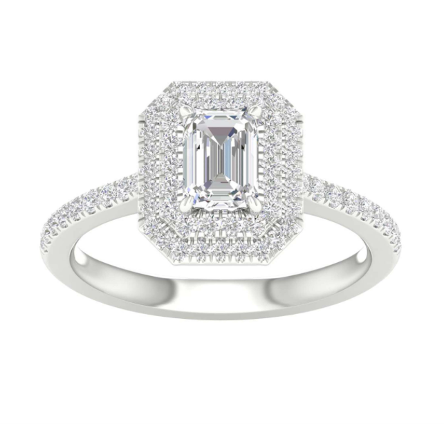 14K White Gold Halo Emerald Engagement Ring