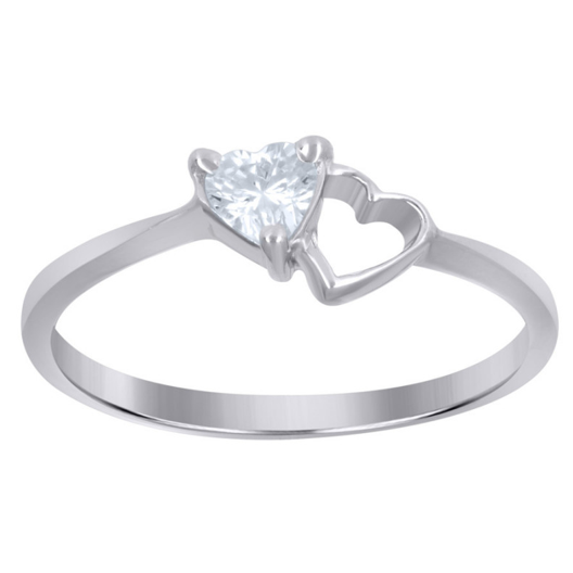 Sterling Silver Double Hearts Cubic Zirconia Ring