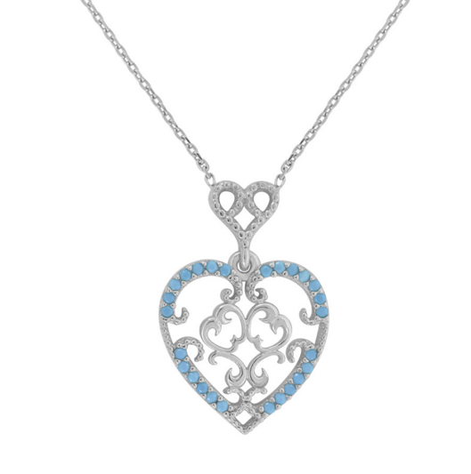 Sterling Silver Turquoise Rolo Link Love Hearts Necklace
