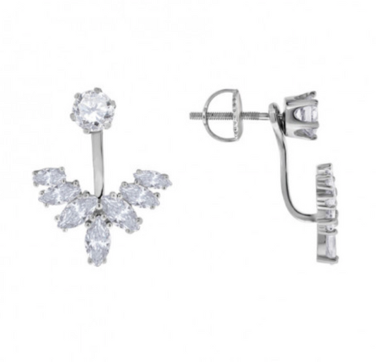 Sterling Silver Marquise Cubic Zirconia Leaf Motif Earring Jacket