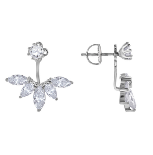 Sterling Silver Marquise Cubic Zirconia Leaf Motif Earring Jacket