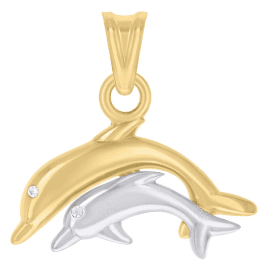 14K Yellow Gold Dolphin Couple Ocean Charm