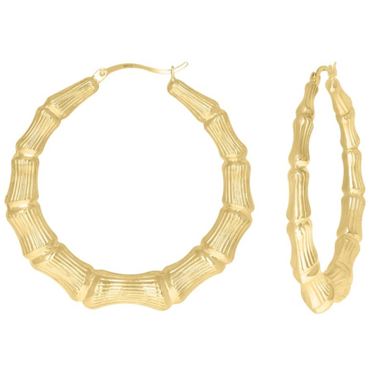 10K Yellow Gold Personalized Bamboo Hoops